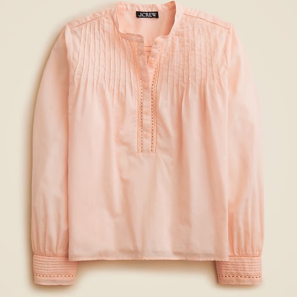 NWOT J Crew Sz L Pintuck lace trim top in cotton voile (Ballet Slipper Pink) - Picture 1 of 5